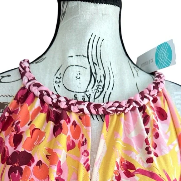 Wisp Tropical Floral Halter Maxi Dress Pink Yellow Braided Strap NWT 12 Summer - Picture 12 of 13